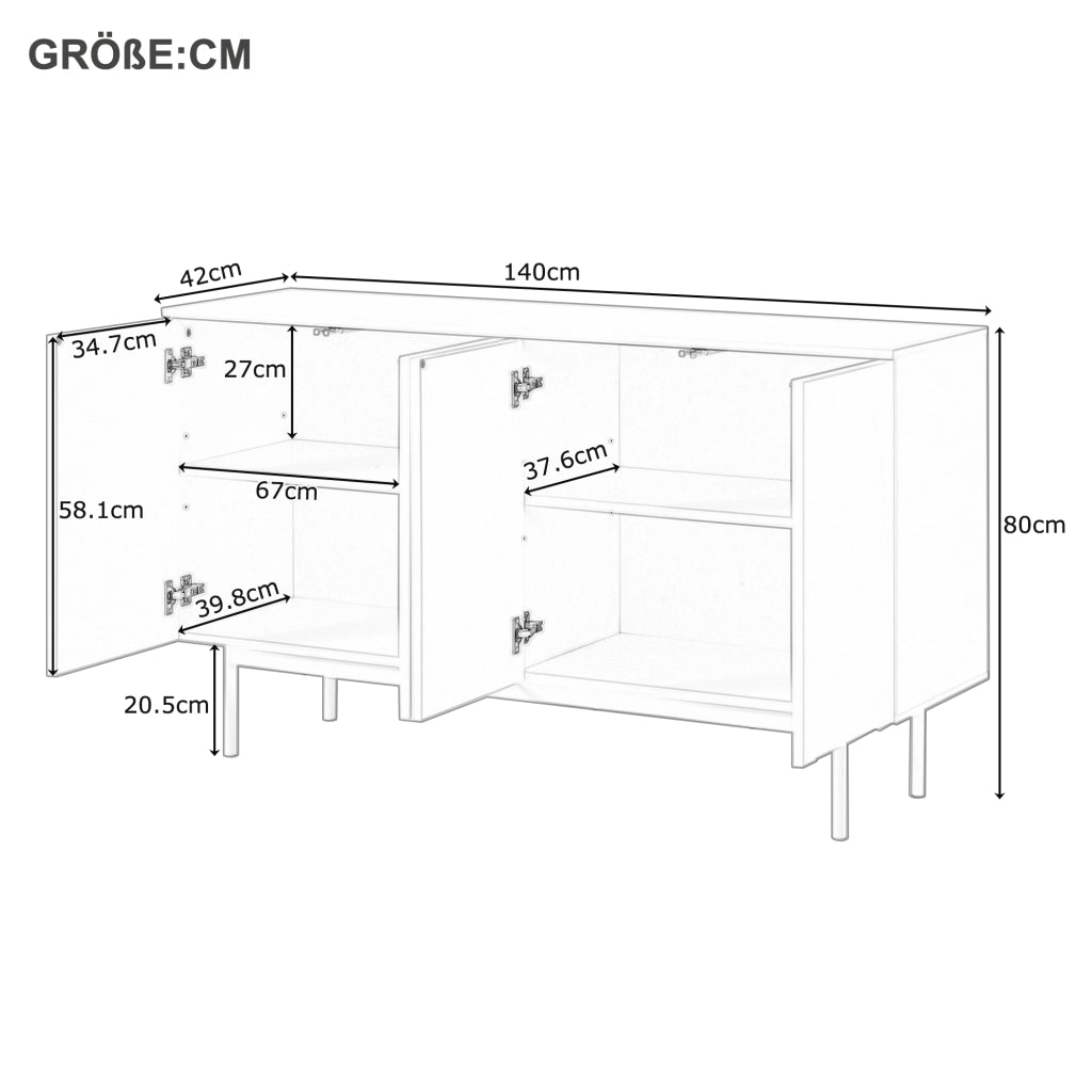 Credenza con 4 ante e 2 ripiani regolabili per soggiorno e sala da pranzo bianca