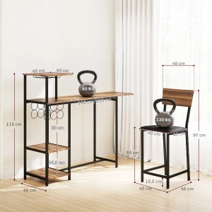 TAVOLO ALTO ESTENSIBILE 110-140x40 cm Marrone in MDF e Metallo Set da 3 pezzi