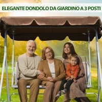Dondolo da Giardino a 3 Posti in Metallo, Tetto Parasole Rimovibile e Lavabile, Marrone e Argento, 171x108x154cm