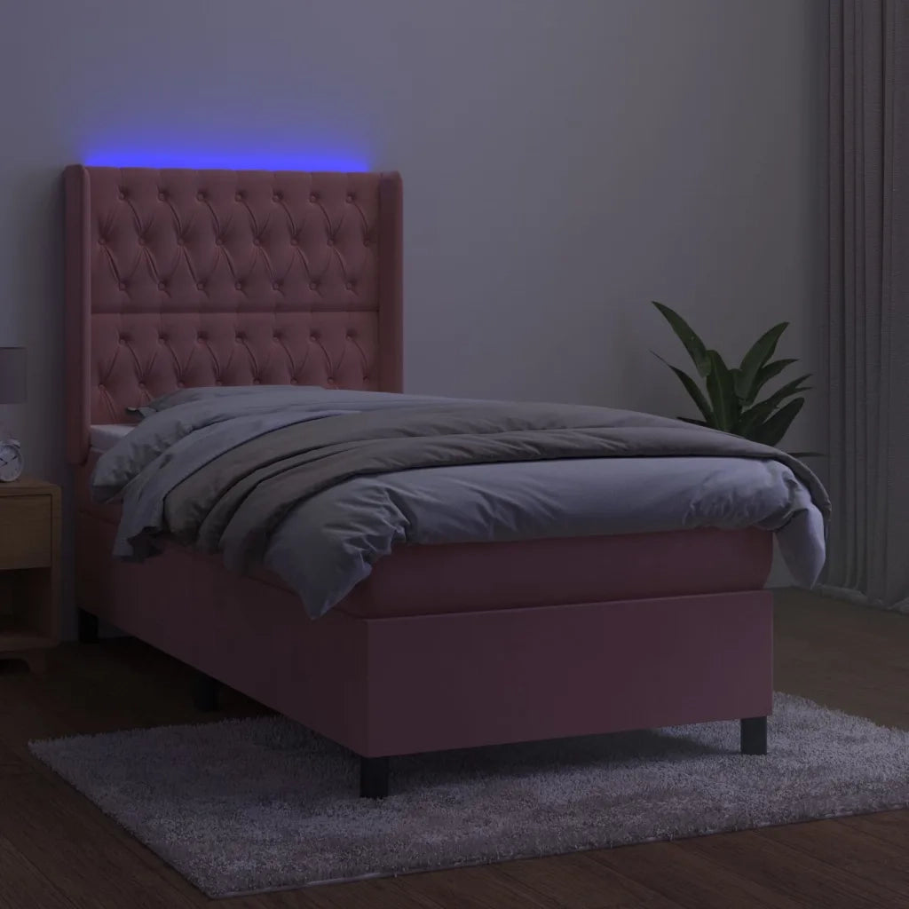Letto a Molle con Materasso e LED Rosa 90x190 cm in Vellutocod mxl 75468