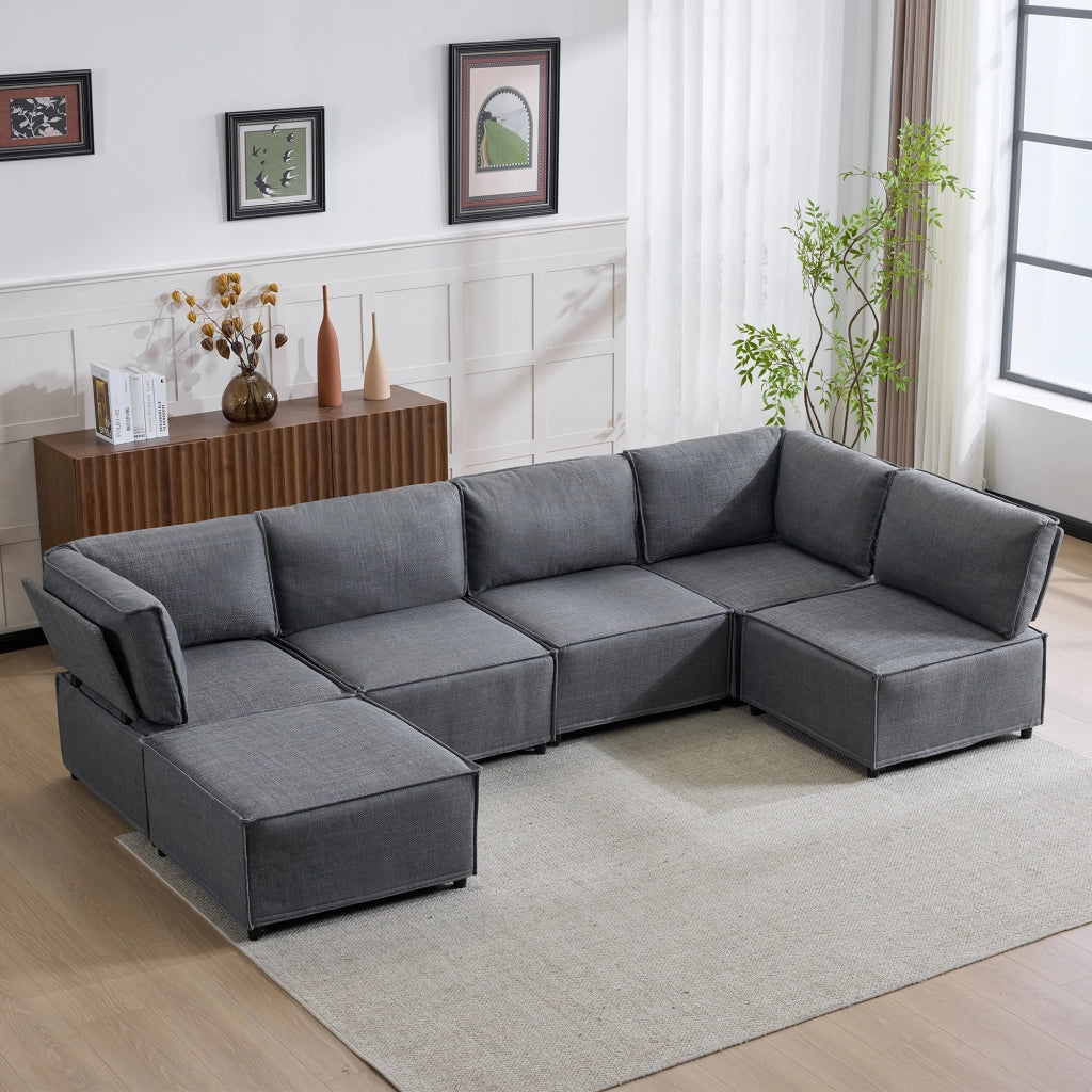 Divano modulare angolare - componibile con funzione letto - in tessuto - grigio scuro
