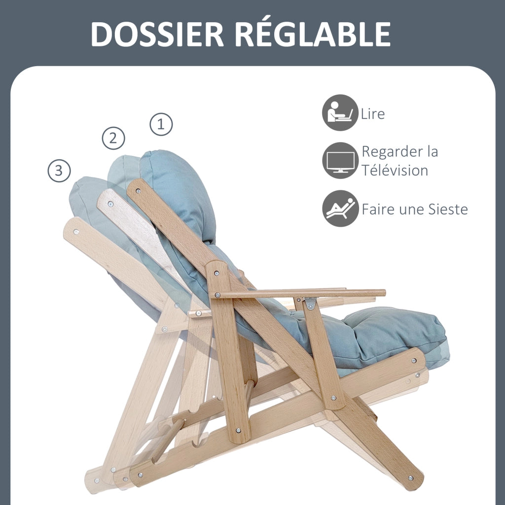 Poltrona Relax Pieghevole e Reclinabile in Legno con Cuscino ¨C Minimal ¨C Grigio