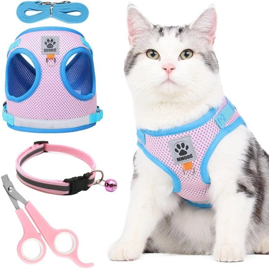 Collare per gatti - tessuto soffice - collare adattabile - resistente allo svincolo - strisce riflettenti - collare con cravatta - per gatti piccoli