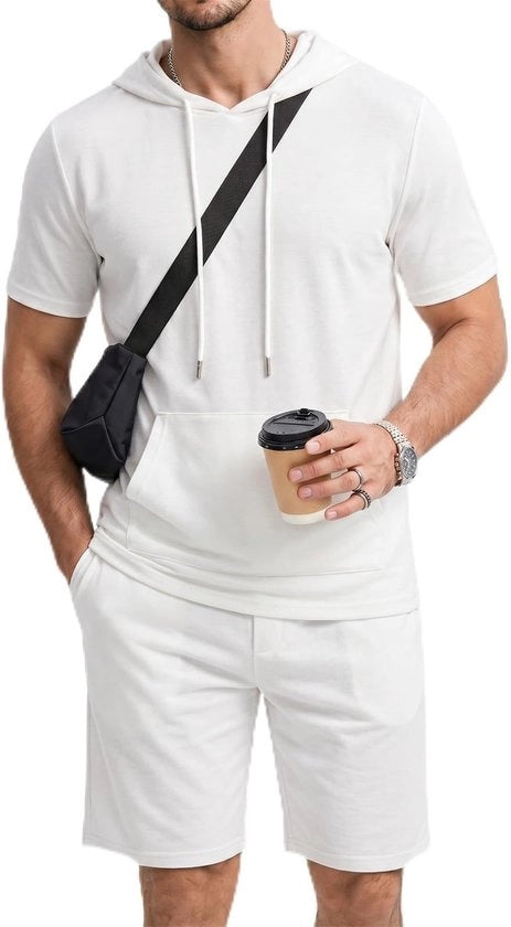 Set di allenamento uomo 2 pezzi - Hoodie/Shorts - Respirabile - Transpirante - Cintura regolabile - Tela confortevole - Kit sportivo