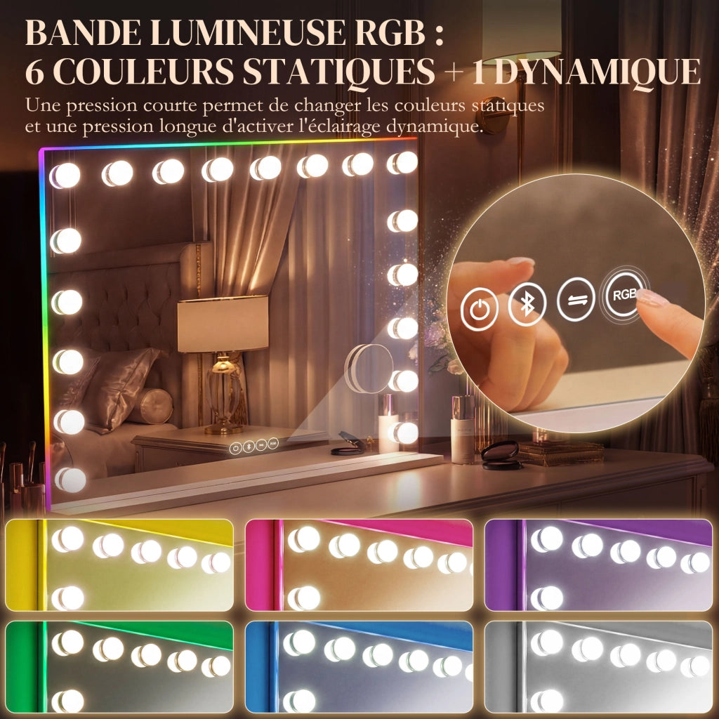 Specchio da Trucco Hollywood con 18 LED, Luce RGB, Bluetooth ¨C zephmum ¨C Bianco