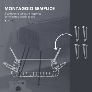 Panca Fondo Letto Imbottita 82x30x47 cm Pelliccia Sintetica Grigia