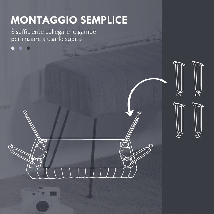 Panca Fondo Letto Imbottita 82x30x47 cm Pelliccia Sintetica Grigia