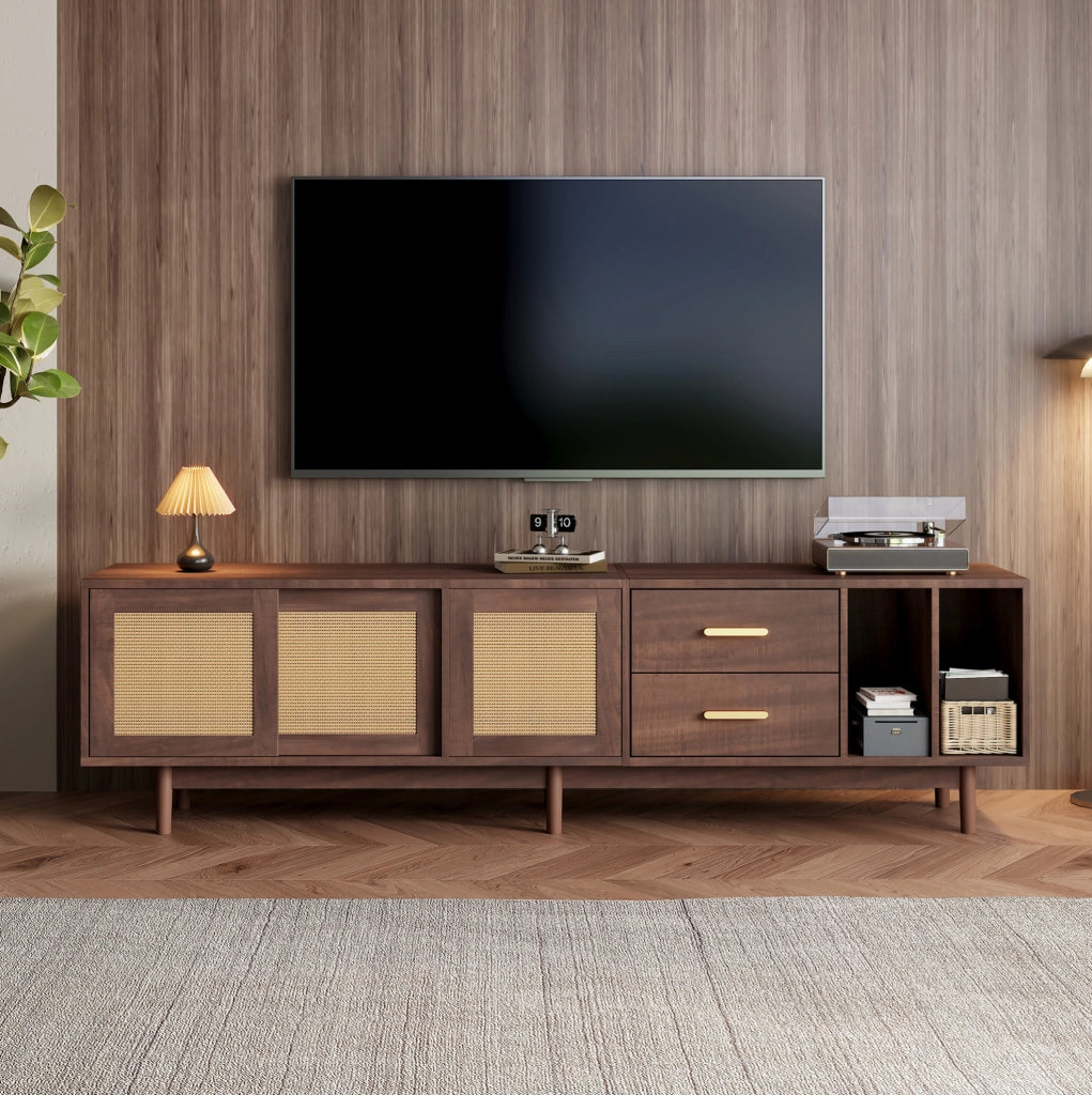 Mobile TV 190x40x52 cm con 3 ante scorrevoli e 2 cassetti in MDF marrone