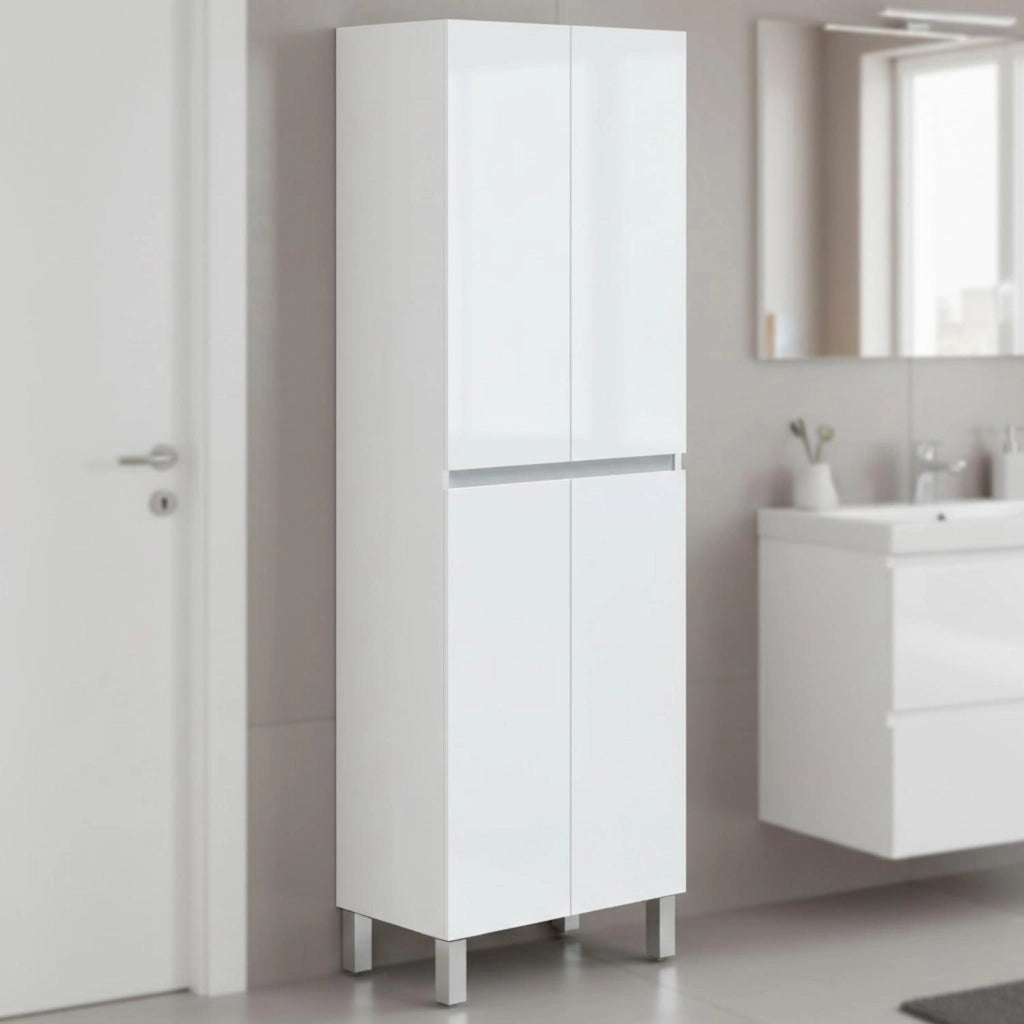 Mobile Alto Colonna Bagno 4 Ante Con Ripiani Regolabili Salvaspazio Design Moderno Elegante Ideale Per Bagno Lavanderia Ripostiglio 182 x 60 x 35 Cm Colore Bianco