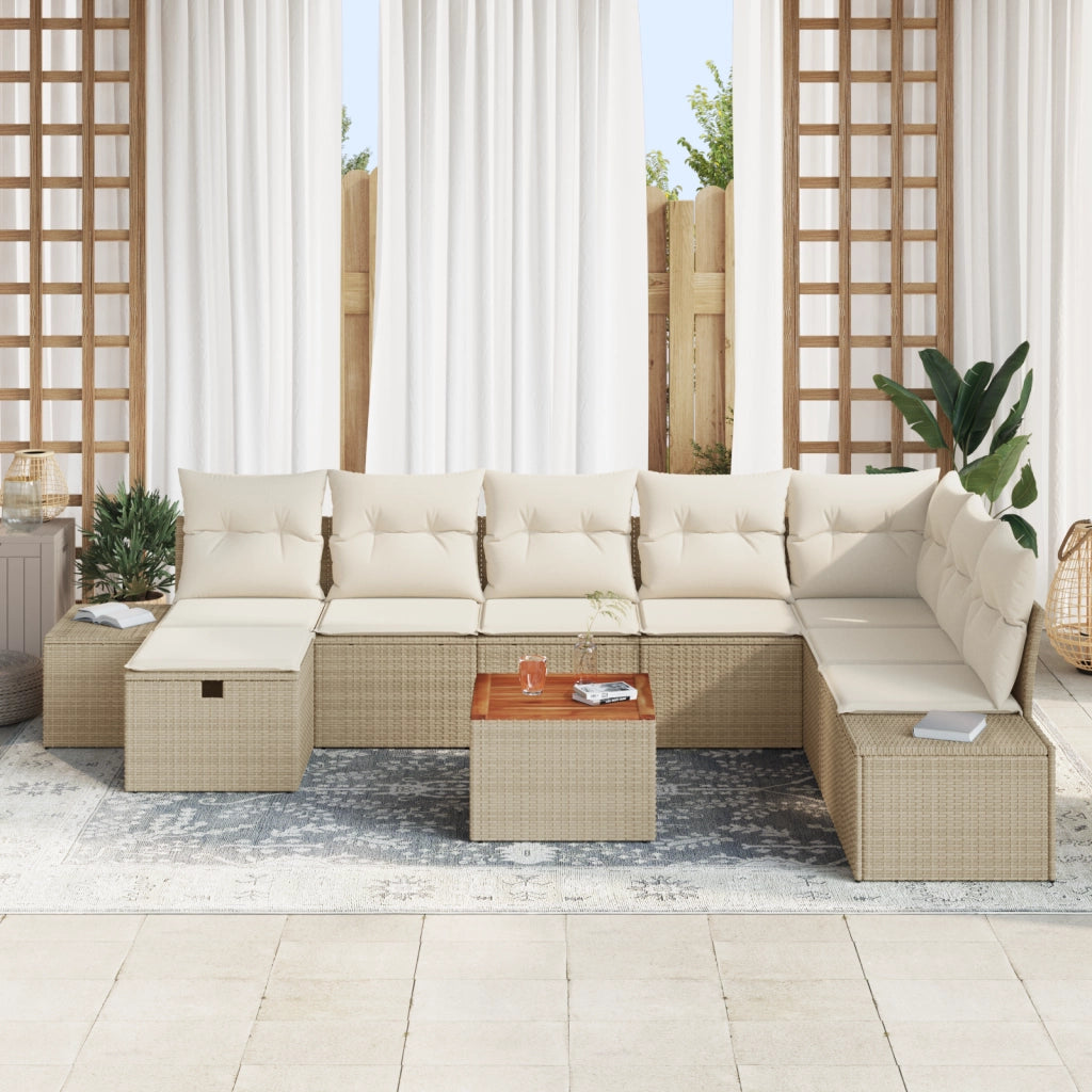 Set divano da giardino 9 pezzi con cuscini Beige in polirattan