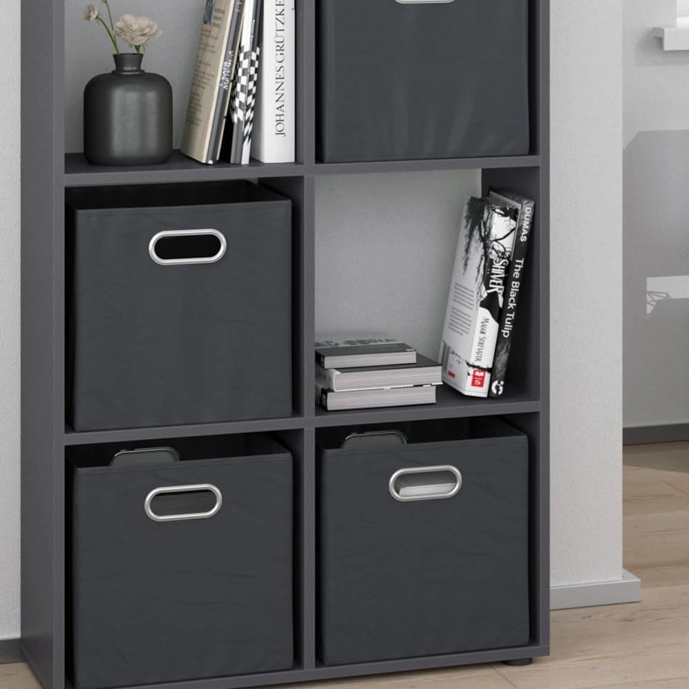 Scaffale Scutum, Grigio, 143 x 72 cm con 4 scatole pieghevoli, adatto come divisorio o scaffale aperto per riporre oggetti