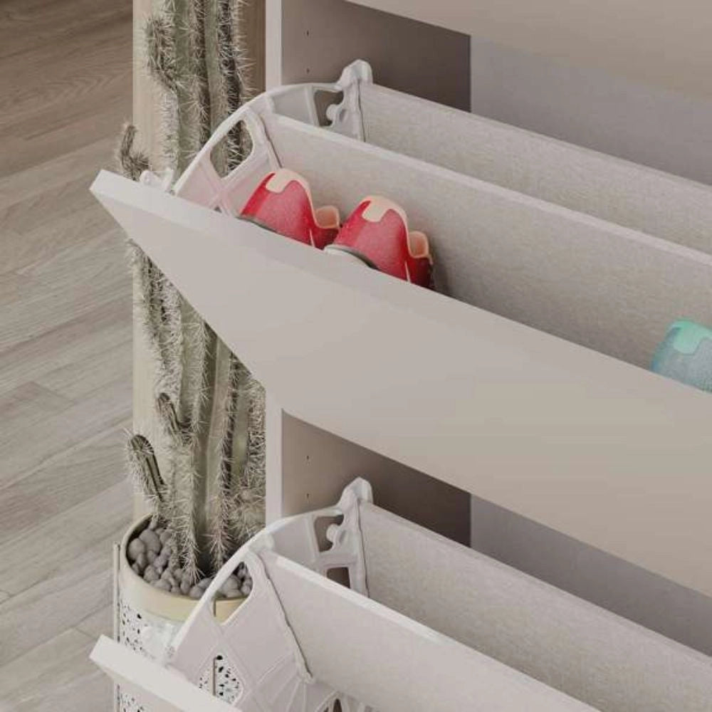 (2c) Scarpiera a ribalta light mocha con 4 ante L73 x P26 x 154.5H cm