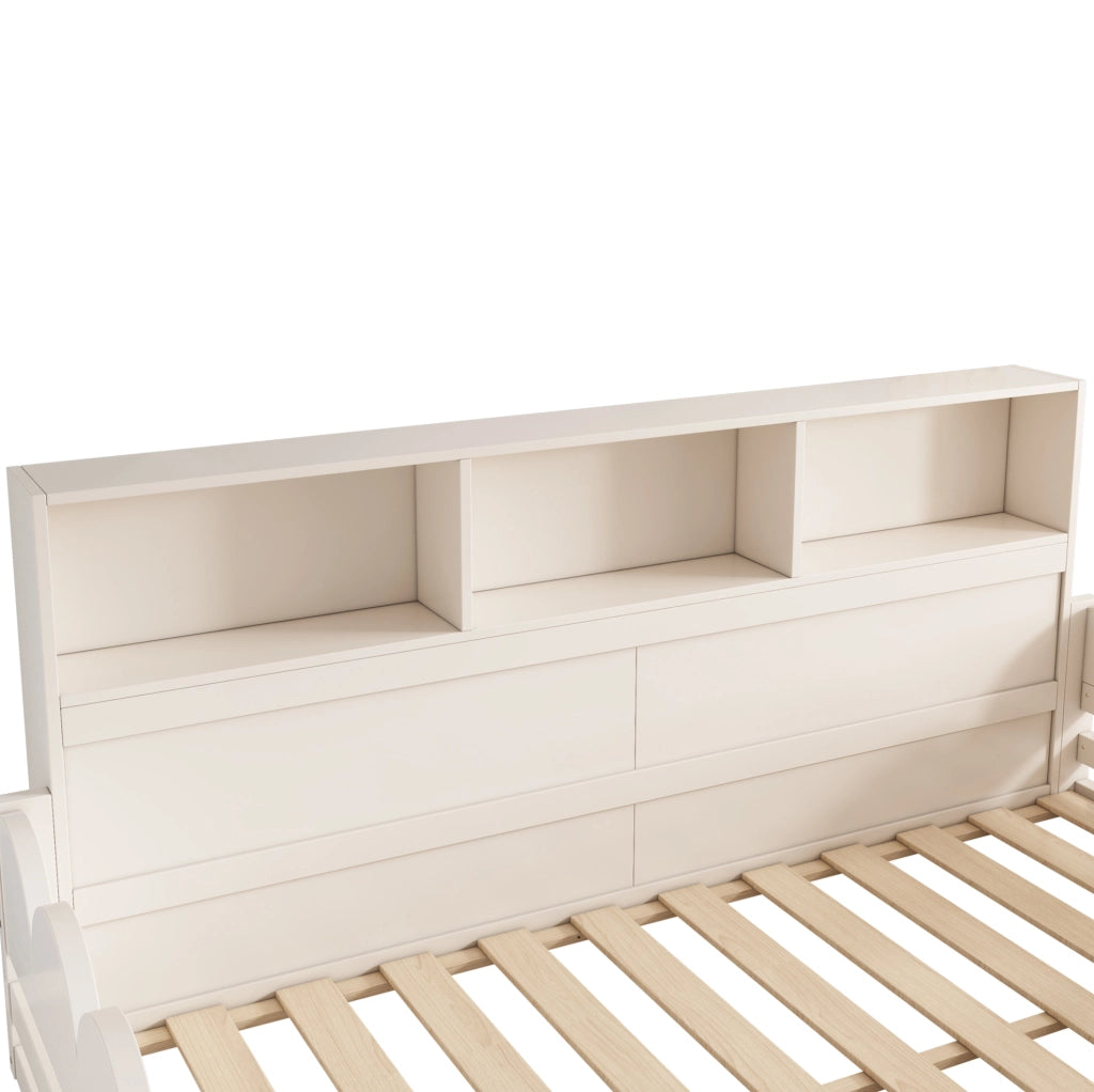 Letto a pavimento per bambini 140x200 cm con barriera, porta e scaffale