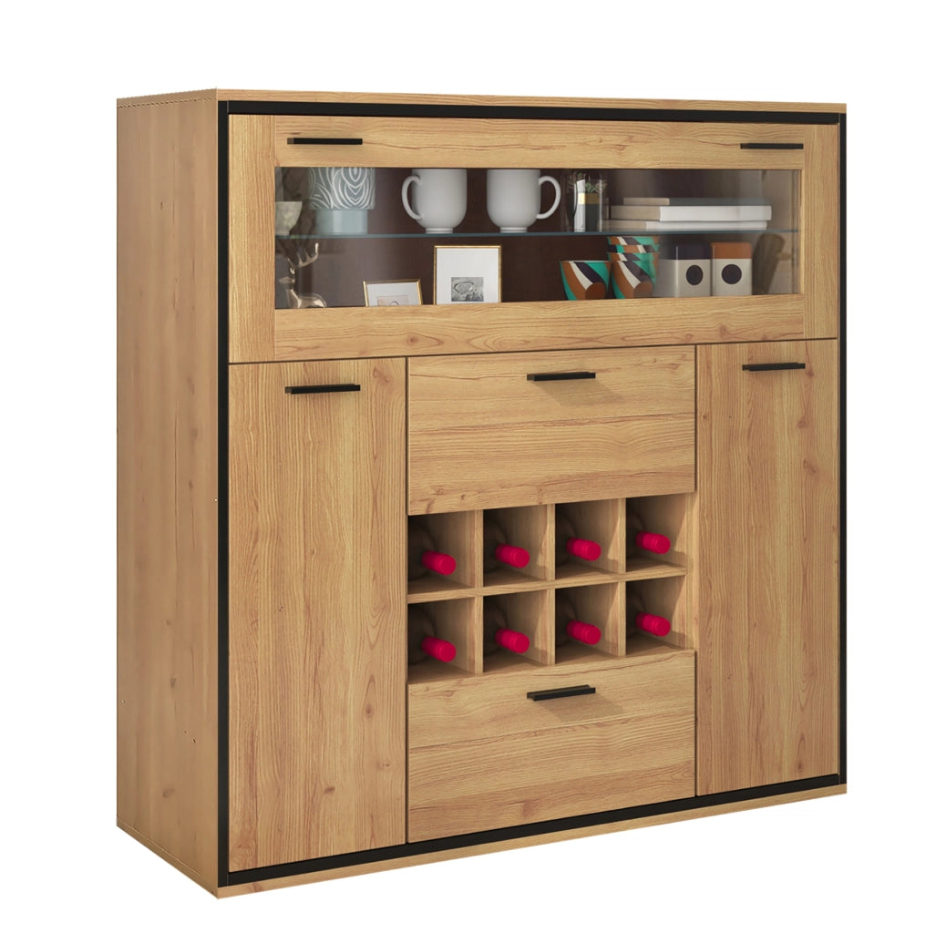 Credenza portavino con LED, 2 ante e divisorio in vetro