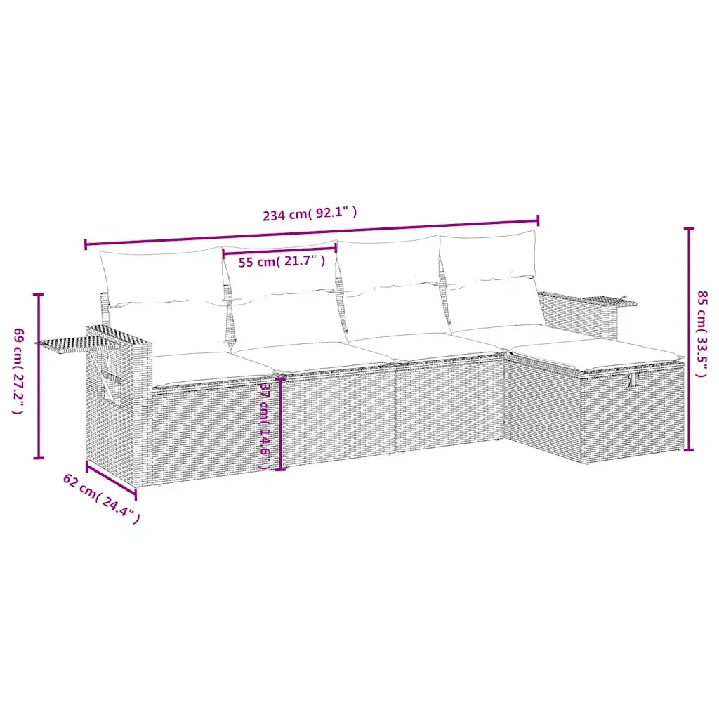 Set Divano da Giardino 5pz con Cuscini Grigio Chiaro Polyrattan 3263778