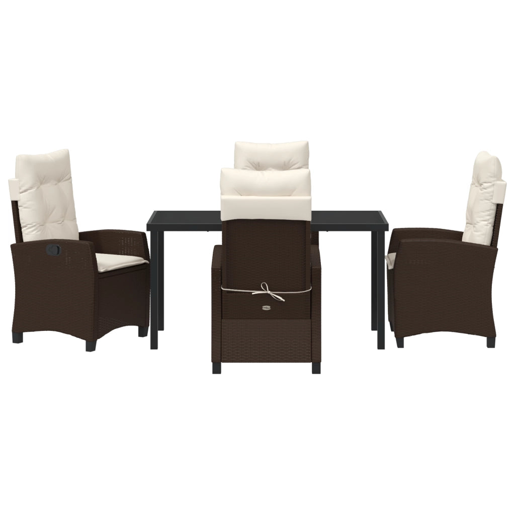 Set da Pranzo da Giardino 5 Pezzi con Cuscini Marrone Polyrattan