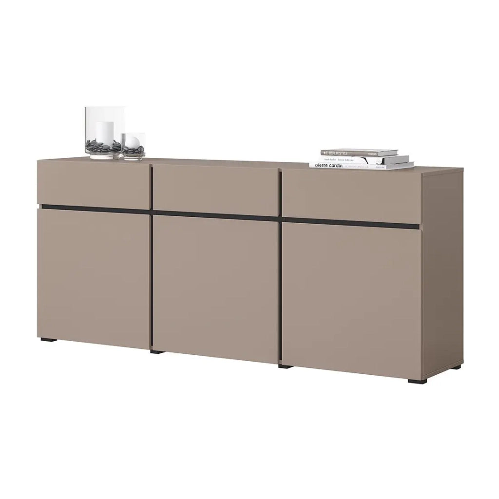 Buffet colore beige e nero 180cm collezione HAVANA. Credenza design con 3 porte e 3 cassetti.