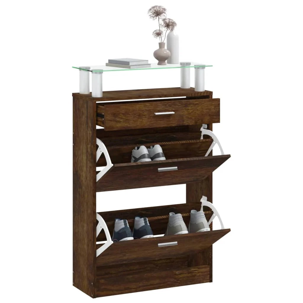 Scarpiera mobiletto portascarpe mobile per ingresso/corridoio/soggiorno 63 x 24 x 104 cm legno ingegnerizzato marrone 02_0021578