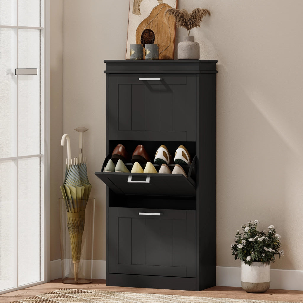 Scarpiera 3 ante con ripiani regolabili ¨C zephmum ¨C nero 54x24x117,5 cm