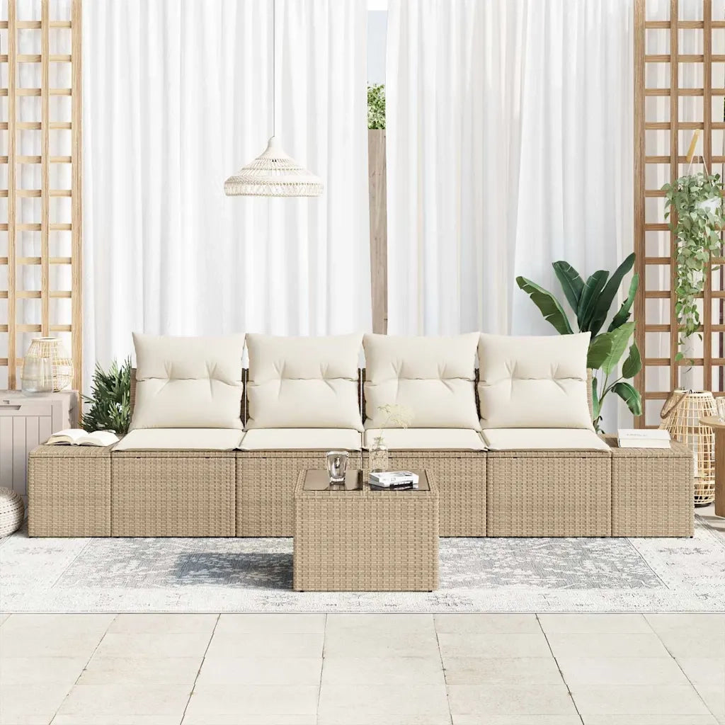 Set Divano da Giardino 5 pcs Beige e Crema polyrattan 3355600
