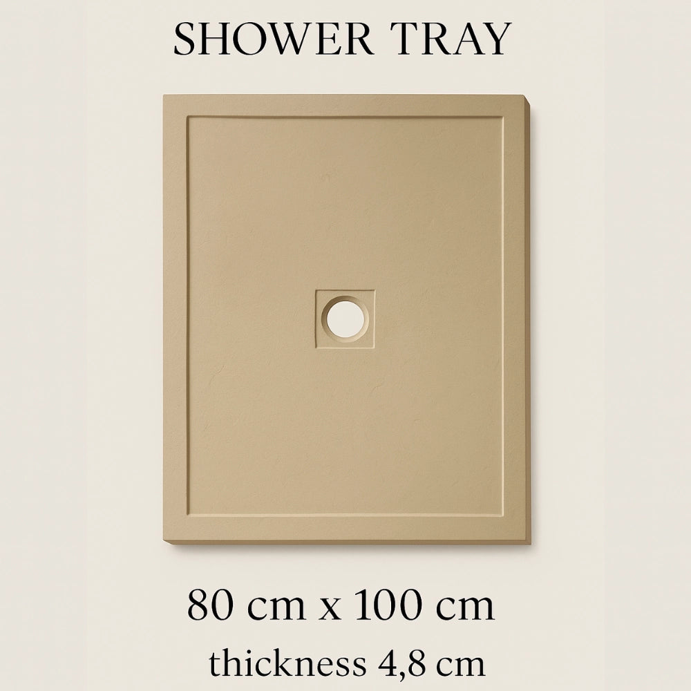 Piatto doccia cemento effetto pietra 80 x 100 cm spessore 4,8 cm antiscivolo *** colore- beige, confezione 1