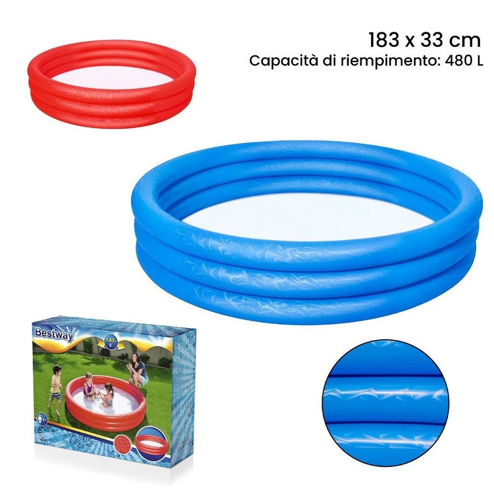Trade Shop - Piscina Tinta Unita Effetto Ghiaccio Gonfiabile 3 Anelli 183x33cm Giardino 51027 -