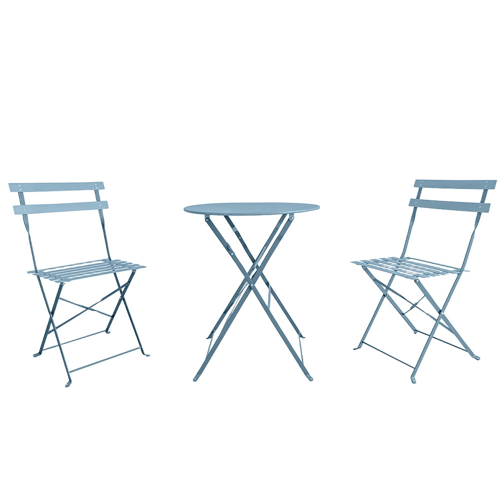 Set 3 Pezzi Giardino Tavolo 2 Sedie da Bistrot Pieghevole Modello Parigi Azzurro