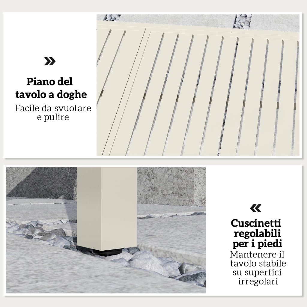 Tavolo da Giardino Allungabile ¨C zephmum ¨C Bianco, Alluminio, Piano a Doghe