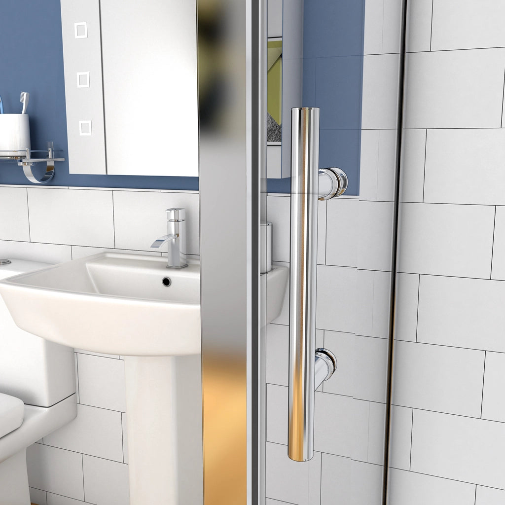 185 cm Box Doccia a Tre Lati Porta Scorrevole con Doppia Parete Fissa Vetro Temperato 5 mm Trasparente Telaio Cromato Lucido 76x170x76 cm