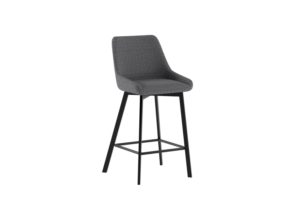 Sgabello da cucina Fox con seduta imbottita in tessuto grigio scuro e struttura in metallo nero, design moderno ed elegante - Fox