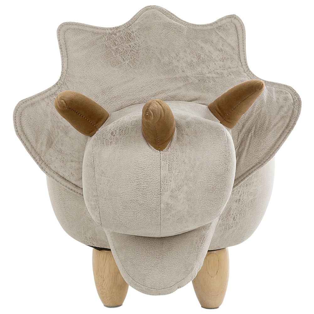 Animale Triceratopo Sgabello per bambini Tessuto in poliestere grigio chiaro Gambe in legno imbottite contenitore Poggiapiedi cameretta