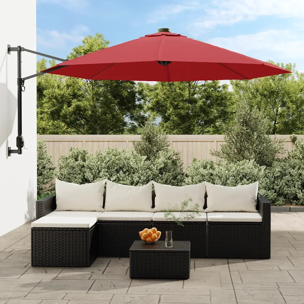 Ombrellone a Parete con LED Rosso Chiaro 290 cm 362895