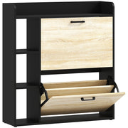 Scarpiera Slim 83x24x90.5 cm per 15 Scarpe con 2 Cassetti Ribaltabili e 3 Vani Aperti Nero