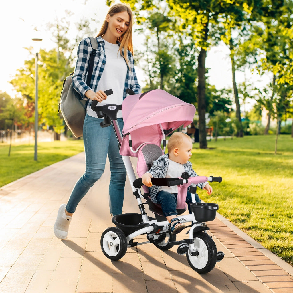 Triciclo 6 in 1 per Bambini ¨C zephmum ¨C Rosa con Schiebestange, Cestino e Cintura