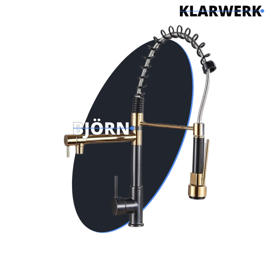 Bjorn | Rubinetto da cucina nero oro per catering | Due docce |Rubinetto da cucina professionale in acciaio inossidabile|Ristorante con doppio lavello