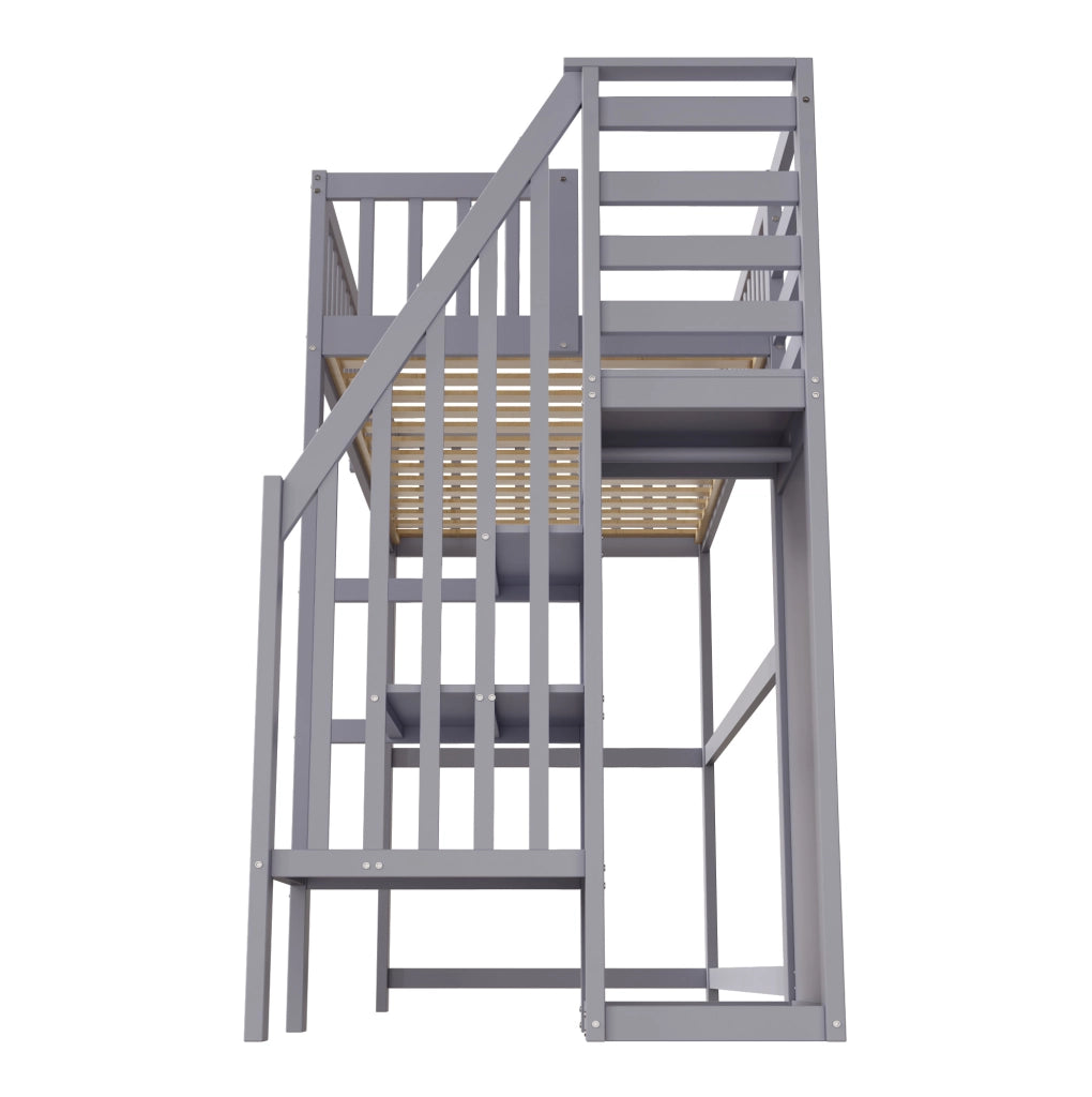 Letto a soppalco 90x200 cm con scala e armadio grigio