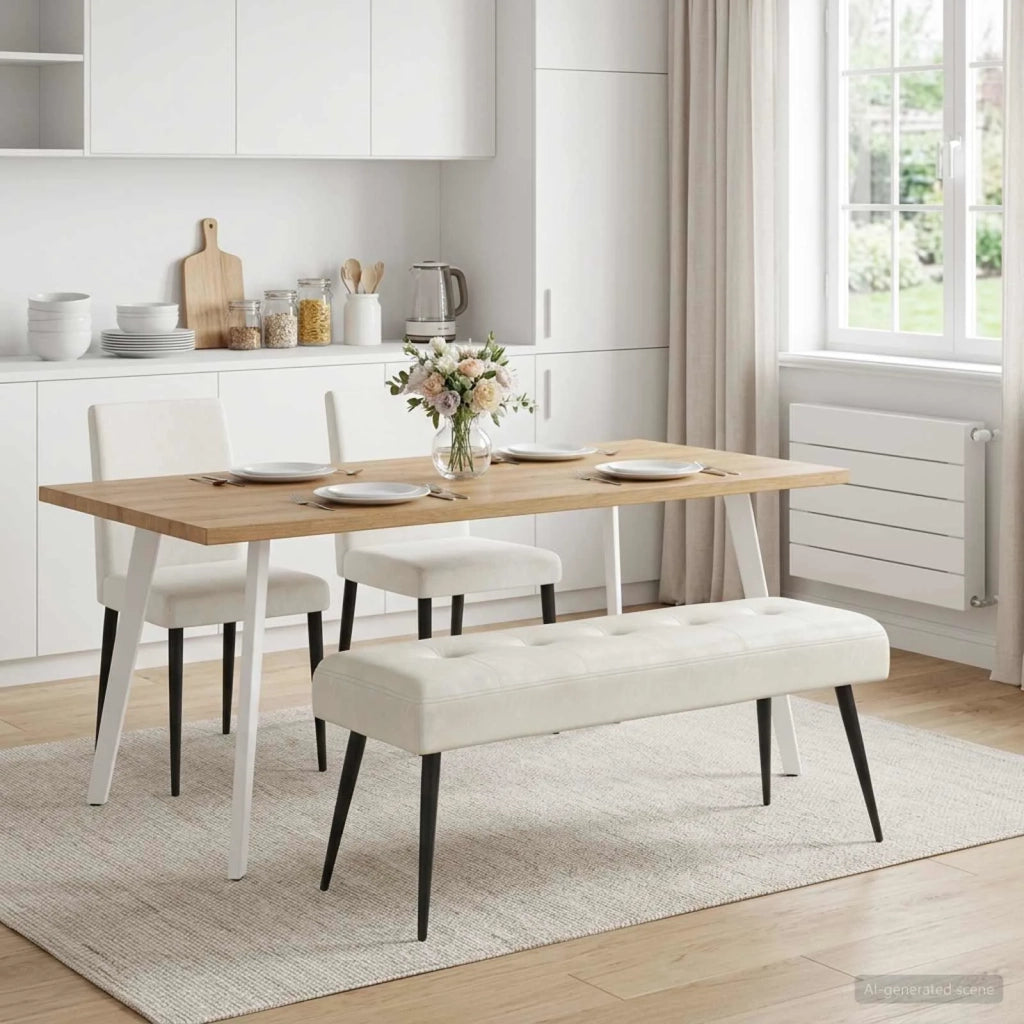 Panchina con bottoni imbottiti Crema 110 x 40 x 46 cm Velluto 42038537
