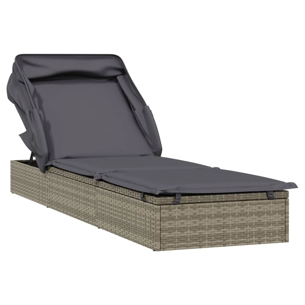 Lettino prendisole con tettuccio pieghevole 213 x 63 x 97 cm resina intrecciata grigia 02_0012208