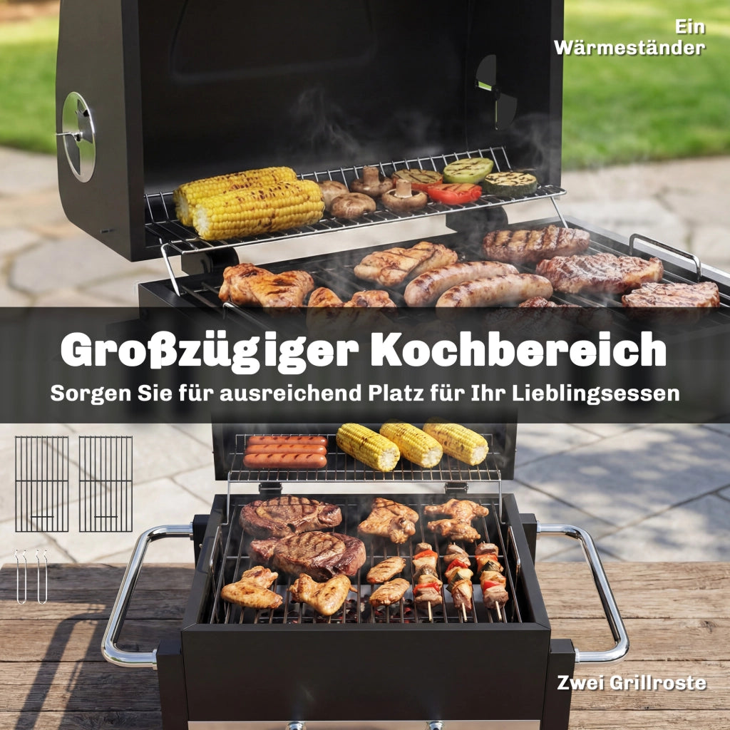 Barbecue a carbone portatile con coperchio ¨C zephmum ¨C grigio antracite 55x45x105 cm