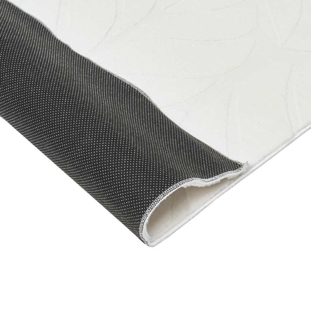 Tappeto da corridoio in pelliccia sintetica di coniglio, bianco sporco, in poliestere, 80 x 300 cm, rotondo, morbido, a pelo lungo, motivo a foglie