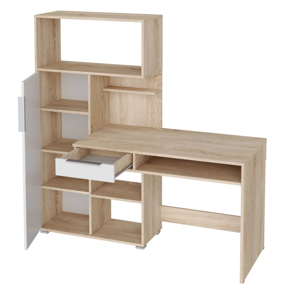 Scrivania KLEPP - Spaziosa - Cassetto - Rovere Sonoma - Bianco - Larghezza 150 cm, Altezza 149 cm, Profondit? 92 cm