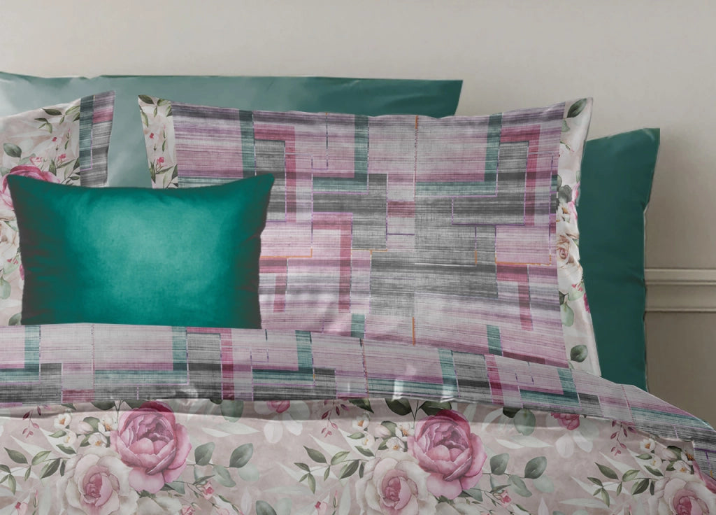 Copripiumino Double Face Matrimoniale Digitale Cotone Percalle Pink Linea Loft