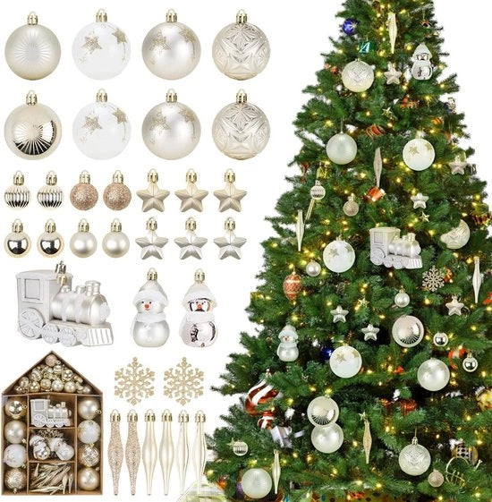 70 decorazioni di Natale in plastica opnepopon per albero di Natale - palline decorazioni riutilizzabili e non rotte per decorazione di Natale - oro bianco