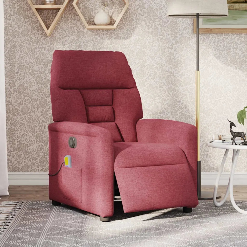 vidaXL Poltrona Massaggiante Reclinabile Elettrica Rosso Vino Tessuto