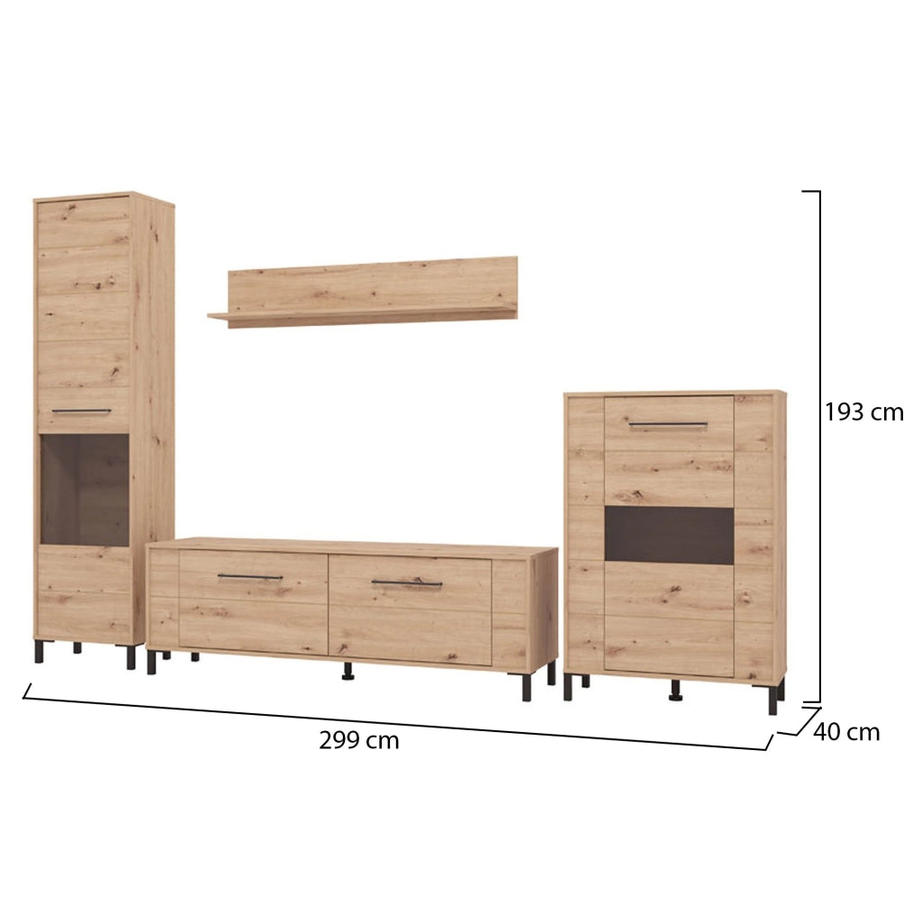 Mobile Soggiorno Cimbergo, Parete Attrezzata Modulabile, 299x40x192.5h cm Marrone Rovere Nodi