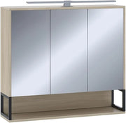 Mobile a specchio per il bagno Vionna, Quercia/nero, 80 x 71.5 cm con luce LED, con ripiano interno regolabile in altezza per un utilizzo flessibile