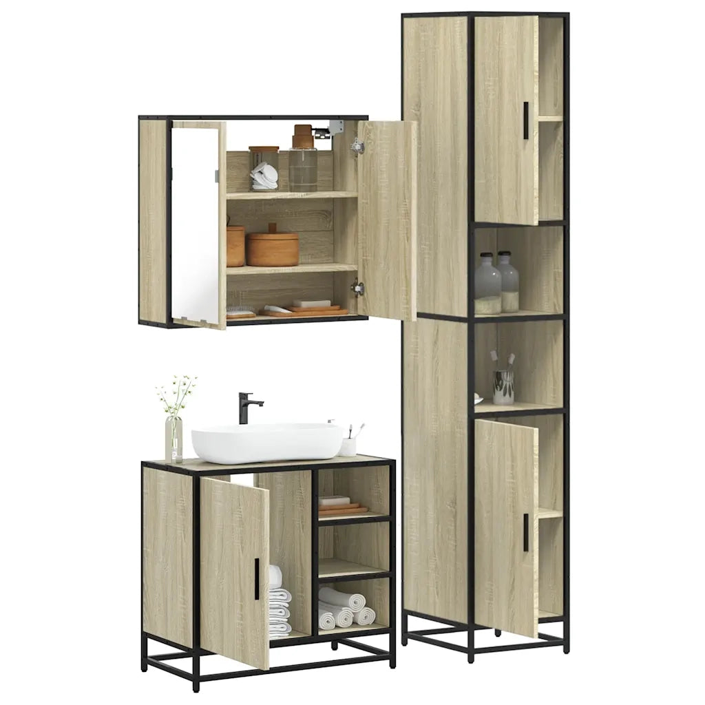 Set Mobili da Bagno 3 pz Rovere Sonoma in Legno Multistrato