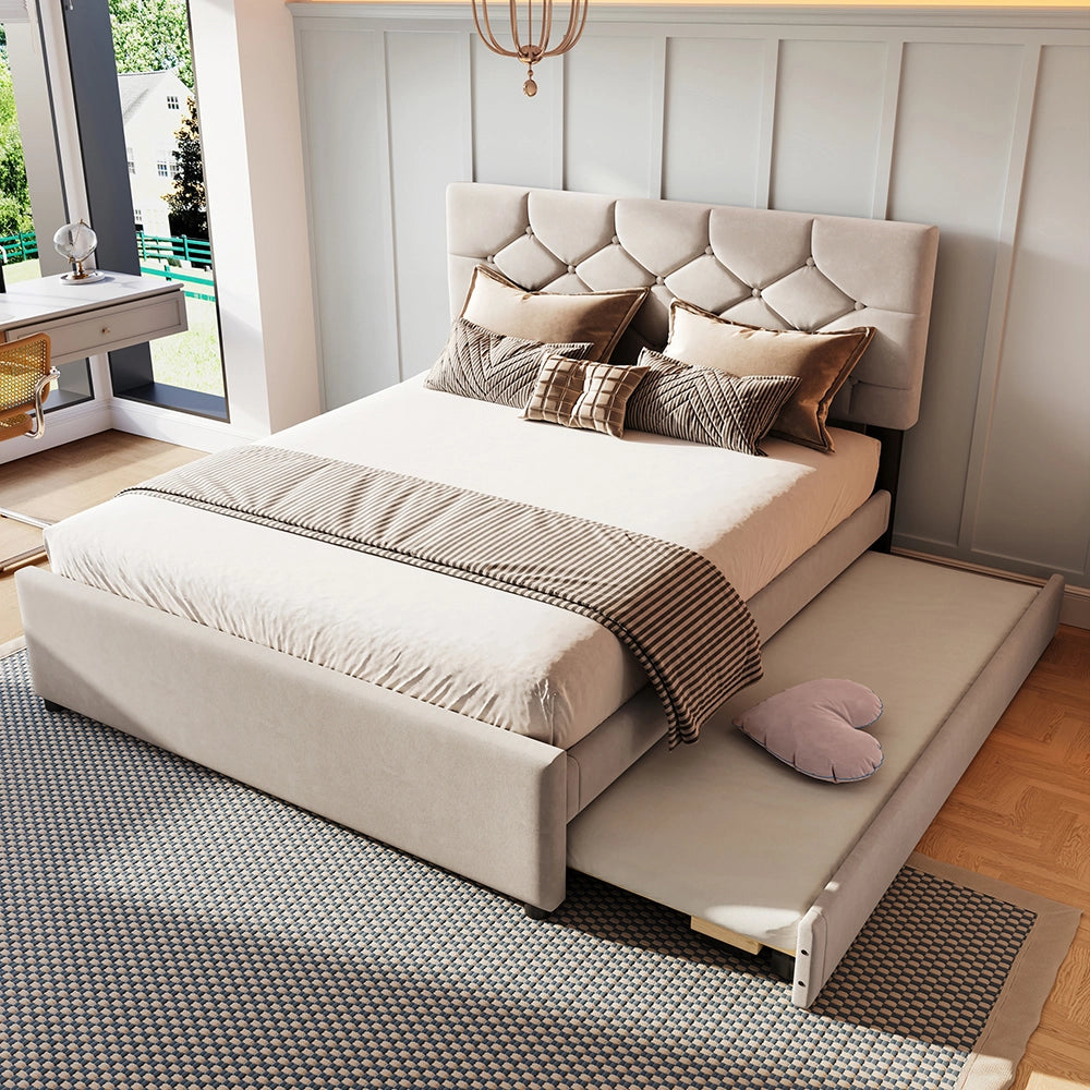 Letto-Xylo-140x200 cm-veluto, cassetto, doghe, minimalista, beige