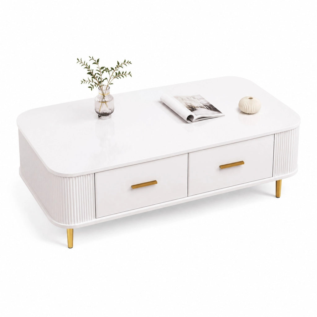 TAVOLINO DA CAFFÈ con 4 cassetti 105x51x38 cm Bianco MDF