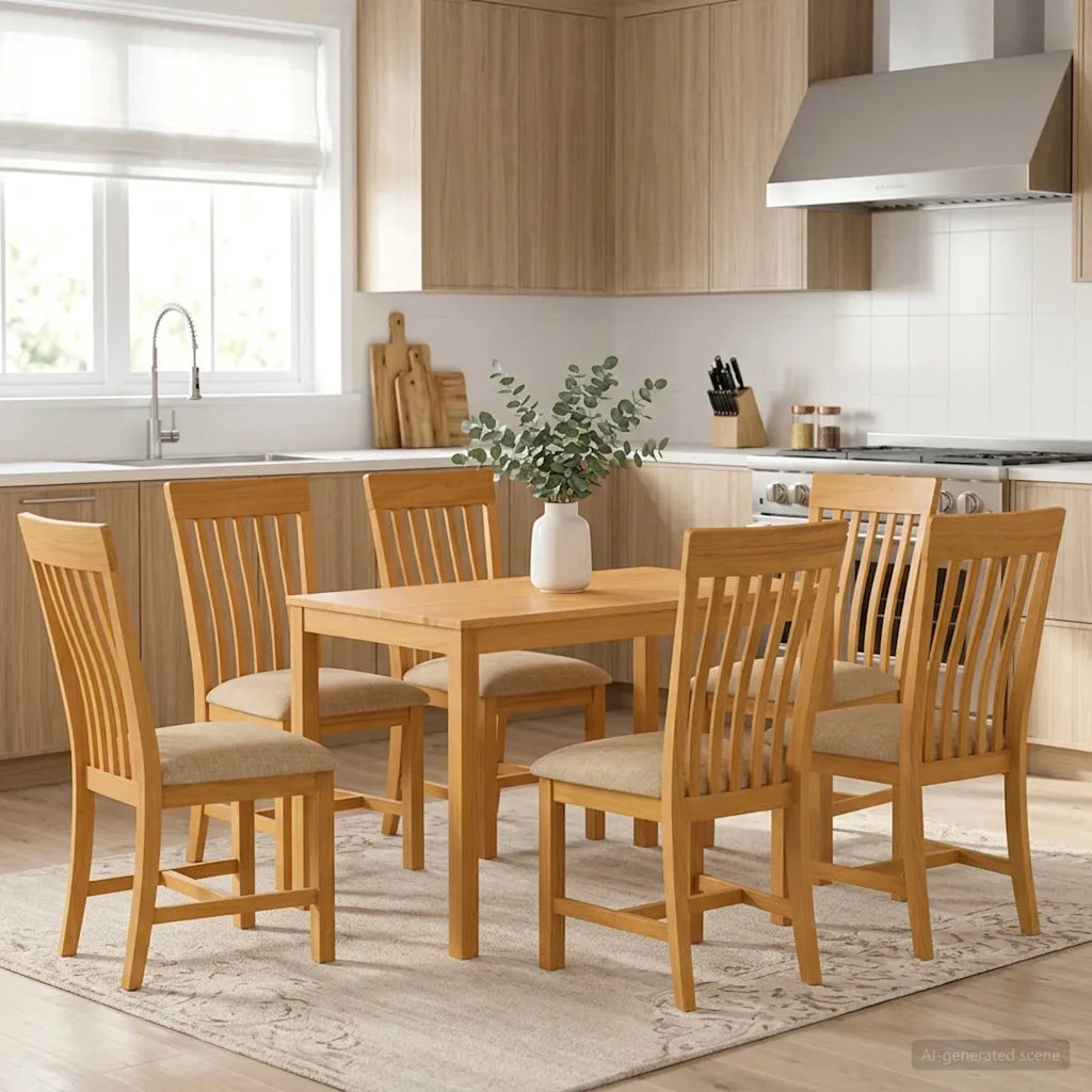 Set da pranzo 7 pz Beige Legno di Quercia Massello 3430263